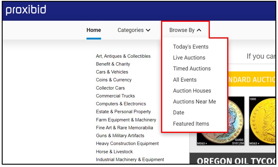 Searching for Items or Auctions Proxibid